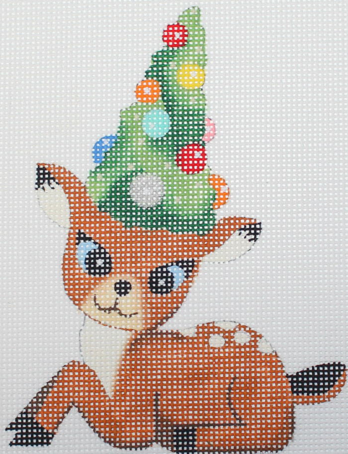 Reindeer Sitting with Christmas Tree