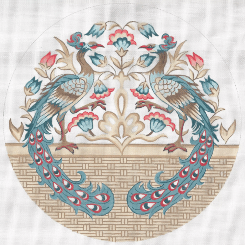 Beige & Blue Round Peacock