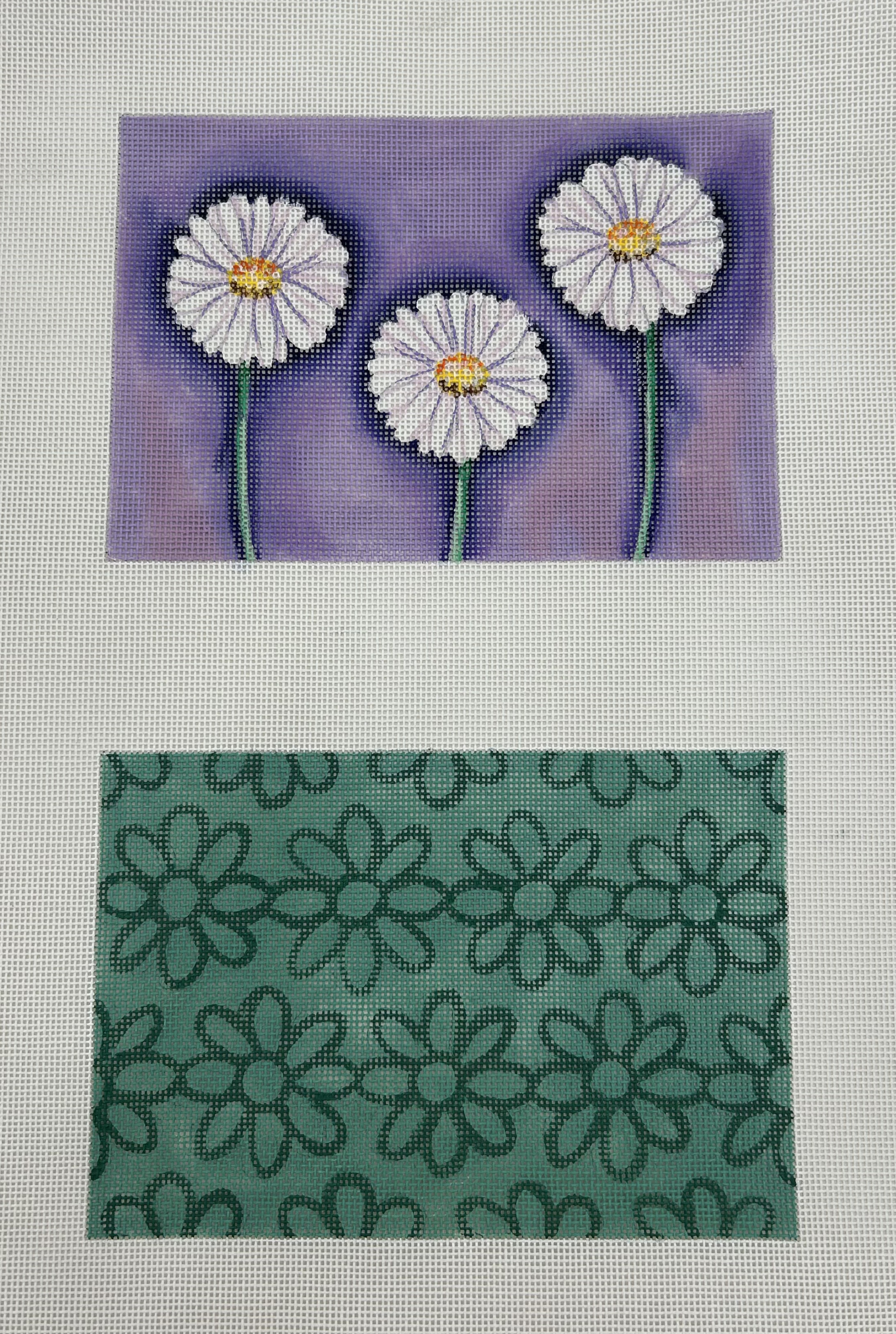 Flowers with Purple Background and Green Flower Outline