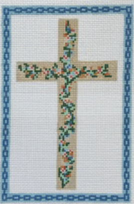 Floral Cross Blue Border Floral Cross Blue Border